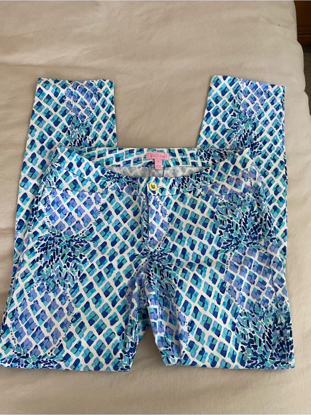 Lilly Pulitzer Blue, Aqua & Navy Printed Cropped Pants